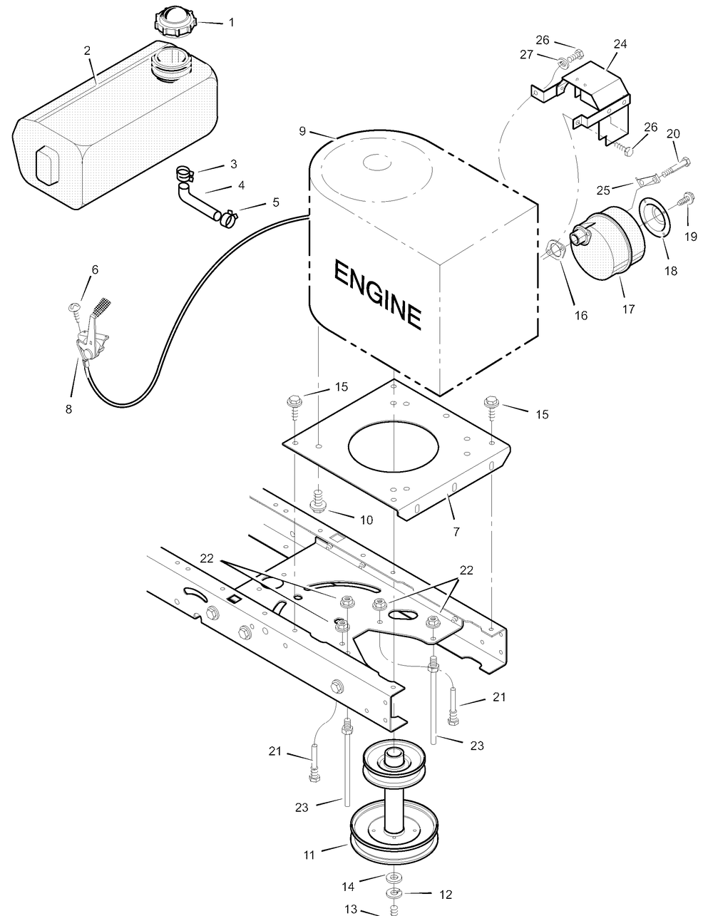 Engine Mount Diagram and Parts List for 385011X50B 2003 Briggs and Stratton Lawn Tractor